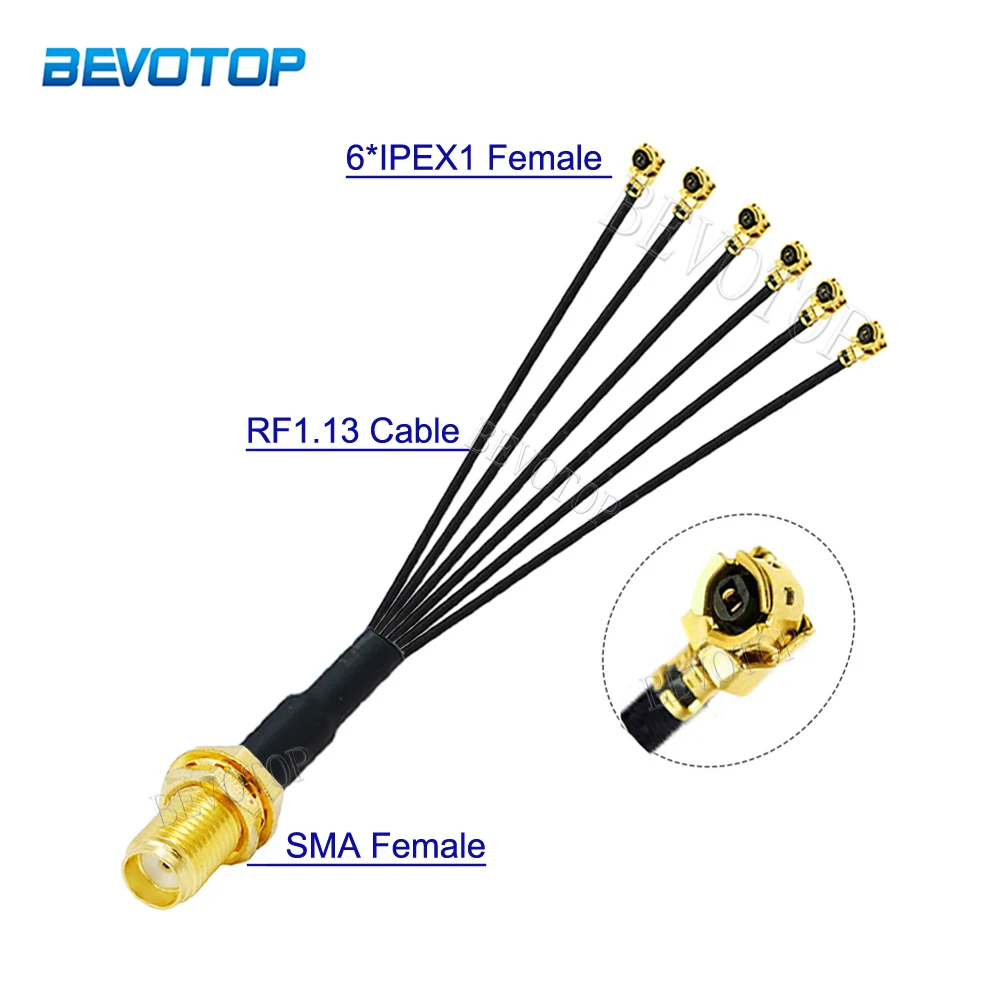 

1PCS SMA to 6 IPX Splitter RP-SMA / SMA Female to 6 x IPEX1 Female RF1.13 Cable WIFI Antenna Extension Jumper Pigtail