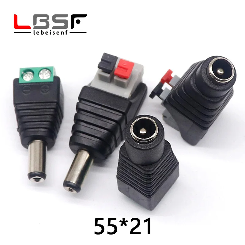 5pcsDC ชายและหญิง power connector 5.5*2.1 มม.บวกและลบ to solderless ความดันขั้วต่อสายไฟ LED 1