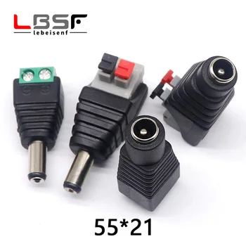 5pcsDC ชายและหญิง power connector 5.5*2.1 มม.บวกและลบ to solderless ความดันขั้วต่อสายไฟ LED 1
