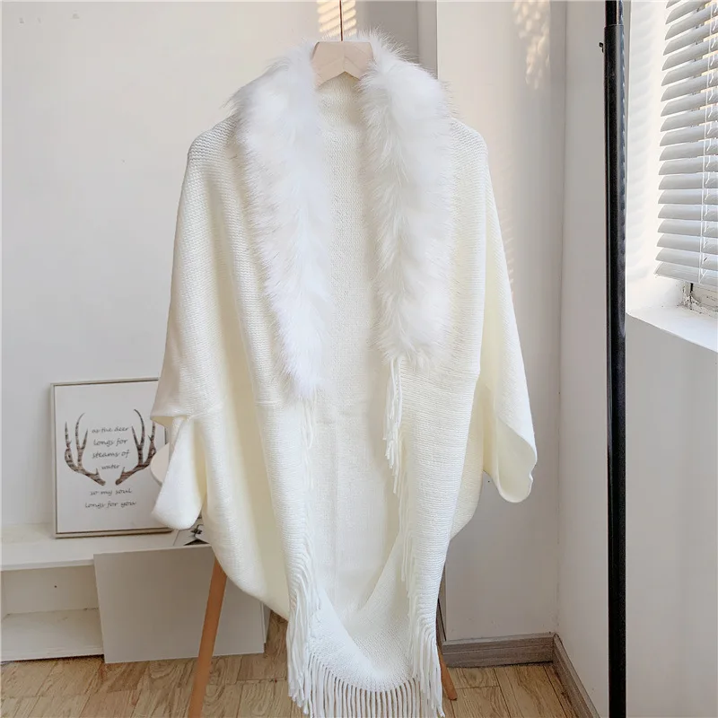 

Imitate Fur Collar Winter Shawls And Wraps Bohemian Fringe Oversized Womens Winter Ponchos And Capes Sleeve Cardigan White Cloak