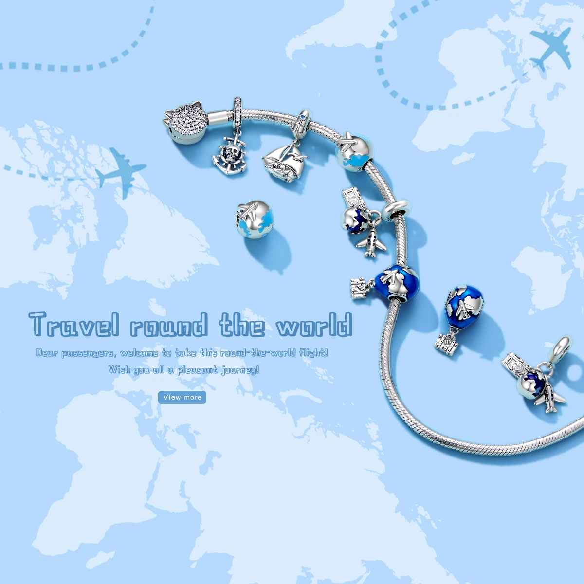 BISAER 100% 925 Sterling Silver Blue Traveling Airplane Charm