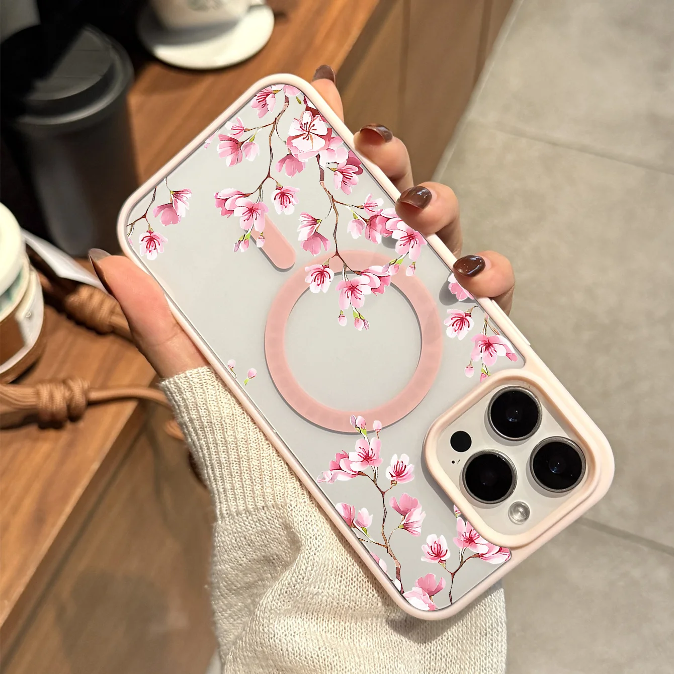 Elegant Pink Cherry Blossom Magnetic Phone Case Cover