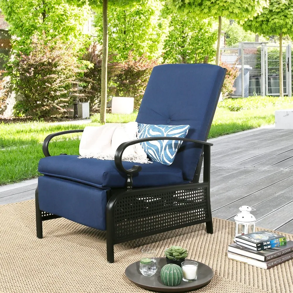 Outdoor Recliner Adjustable Patio Reclining Lounge Chair with Olefin Cushion, for Poolside, Beach, Yard, Outdoor Recliner 4