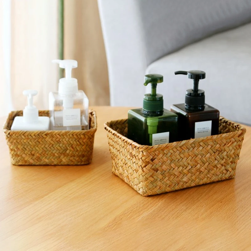 Wicker Storage Basket Picnic Basket Woven Laundry Basket Sundries Organizer Kitchen Fruit Organizer Seaweed Box cesta decorativa 6
