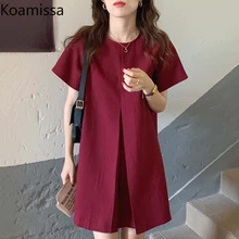 

Koamissa Office Lady Solid Short Sleeves Dress Elegant Woman Summer Midi Dresses Chic Kroean A Line Vestidos Dropshipping Robe
