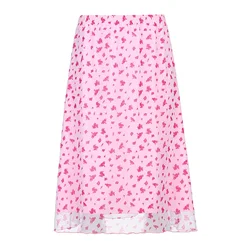 2022NEW Net Yarn Printing Skirt Womens Casual High Waisted Patchwork A Line Floral Skirts Summer Retro Straight Party Skirts