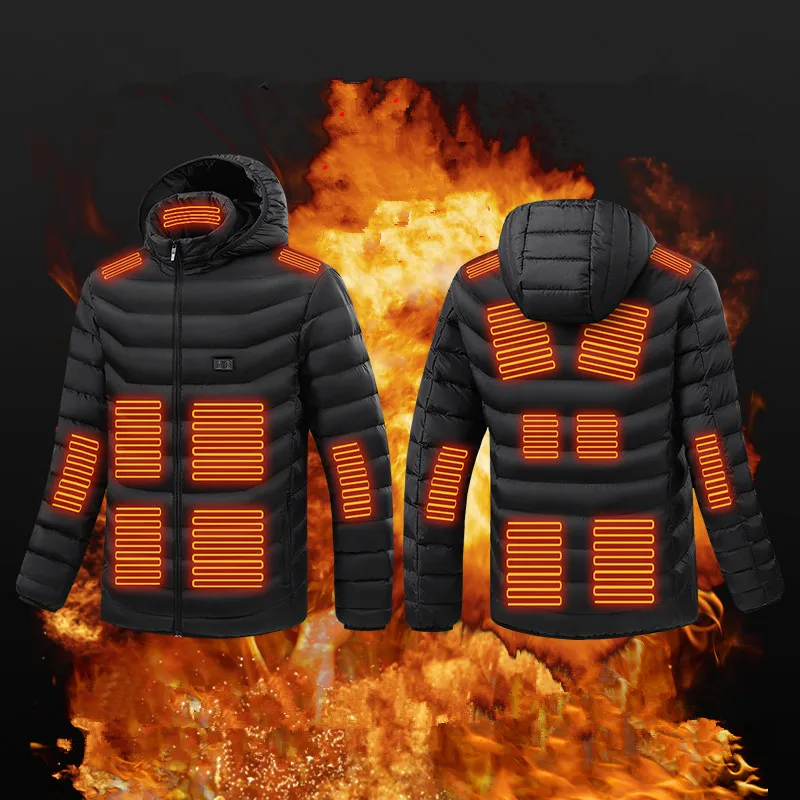 Nouveaux hommes hiver 15 zones chauffage Intelligent à capuche coton veste polyvalent double contrôle chauffage électrique chaud manteau (sans batterie externe)