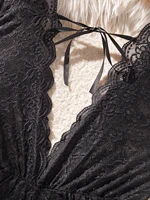 Women Black Pleated Slip Dress Deep V Backless Mesh Babydoll Lingerie Spaghetti Strap Ruffle Hem Bodycon Nightgown Sleepwear - Image 5