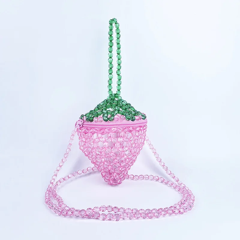 

New Beaded Strawberry Bag Small Handmade Zero Wallet Cute Sweetheart Girl Exquisite Small One Shoulder Crossbody Fashion Bags