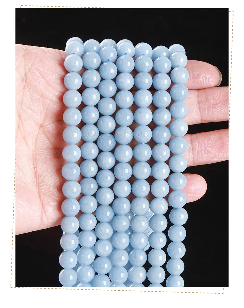 Großhandel Natürliche Angelite Stein Perle Runde Lose Spacer 6 8 10mm Für Schmuck Machen Diy Halskette Armband Zubehör Finden 15" – Detail 7