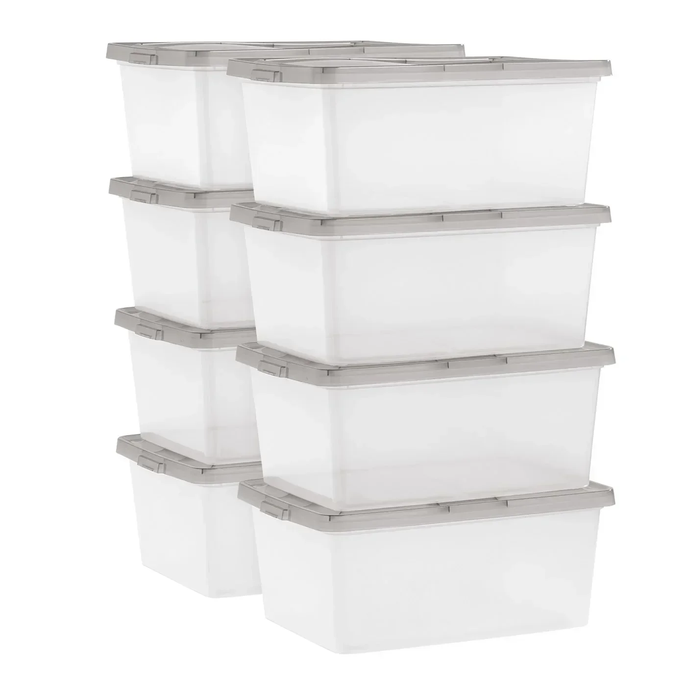

free shipping USA, 17 Qt. Stackable Box, Plastic Storage Bins with Lids, Clear, Gray Lid, Set of 8