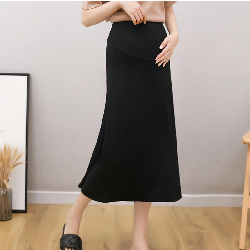 Maternity High Waist Belly Skirts Pregnant Women Empired Belly Skirts Mid-Calf Office Long Straight Skirt Maternity Skirt
