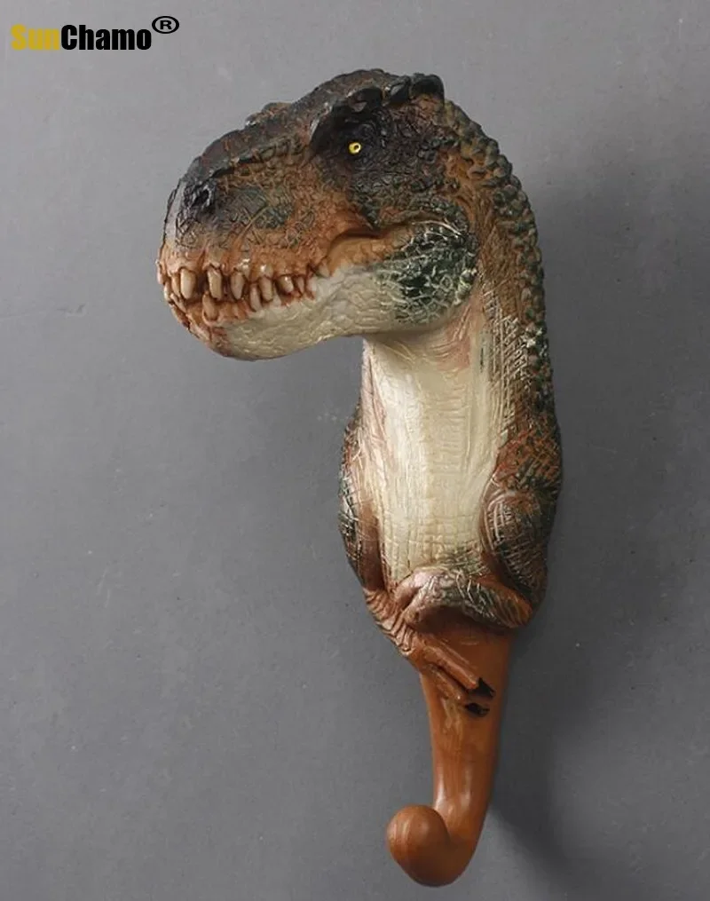 Jurassic Dinosaur Wall Hanging, Creative Resin Animal Model, Dinosaur Coat Hooks, American Decorative Hook, Triceratops 2