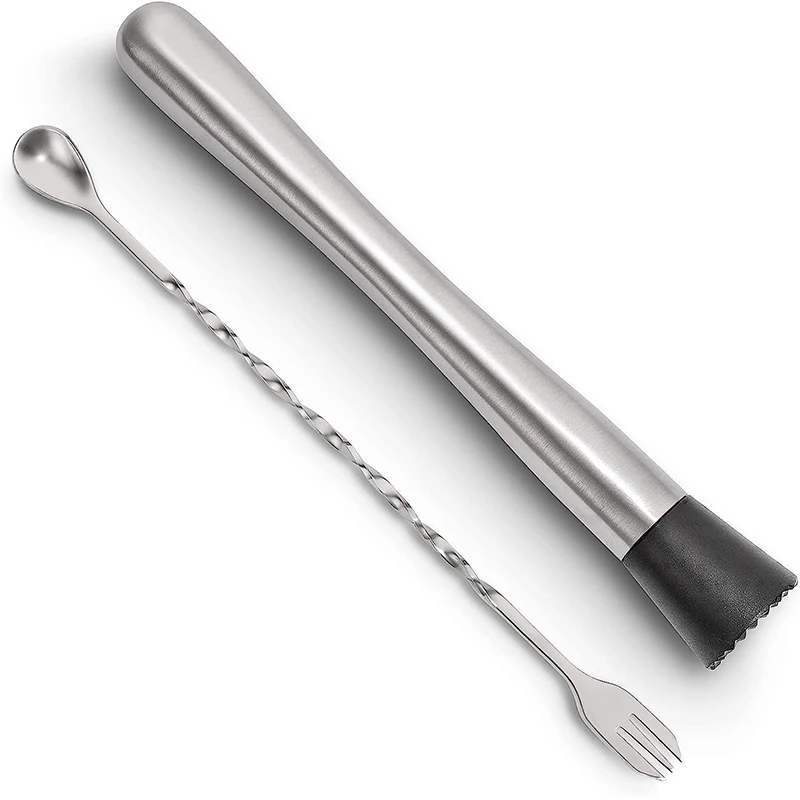 10 Inch Stainless Steel Cocktail Muddler and Mixing Spoon Professional Bar Cocktail Muddler Set for Mojitos JT201 cocktail spoon cocktail muddler