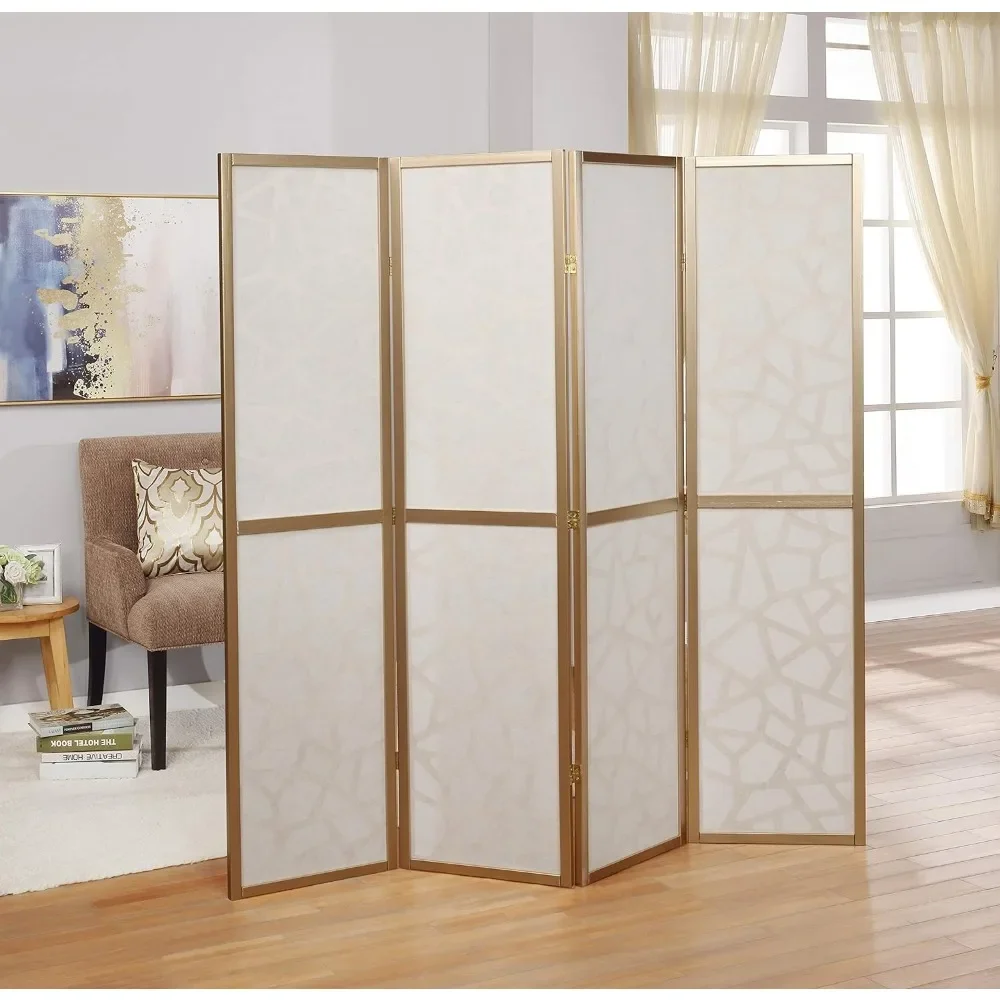4 Panel Screen Room Divider with Gold Curtain, Perfect for Separating Spaces and Adding Style High Quality
