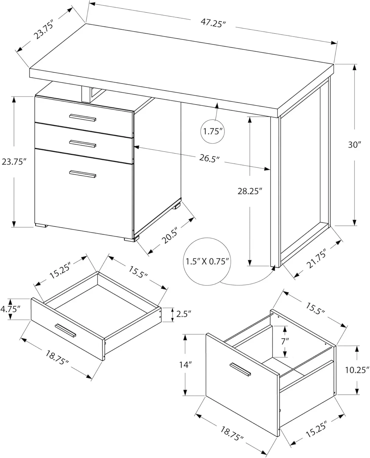 Left or Right Facing 47-Inch Modern Home Office Computer Study Writing Desk with Filing Drawer, 48"L, Grey 3