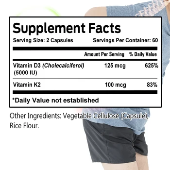 High Potency Vitamin D3 + K2 - Helps Muscle Nerve Health Support Bone Density Teeth and Skin Heart Health - 120 Capsules