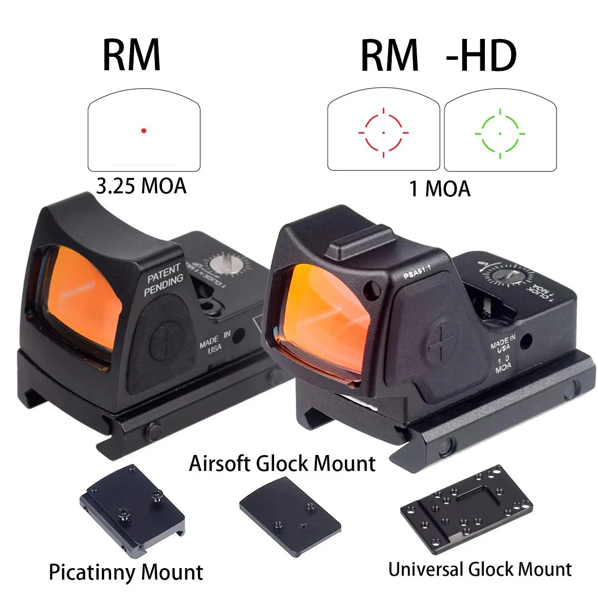 Red Dot Sight Tactical RM HD 1 Green Red Dot Sight Vism Mount Pistol Rifle Rear Plate Base Airsoft MOS Glock Glock17 Picatinny Rail Hunting
