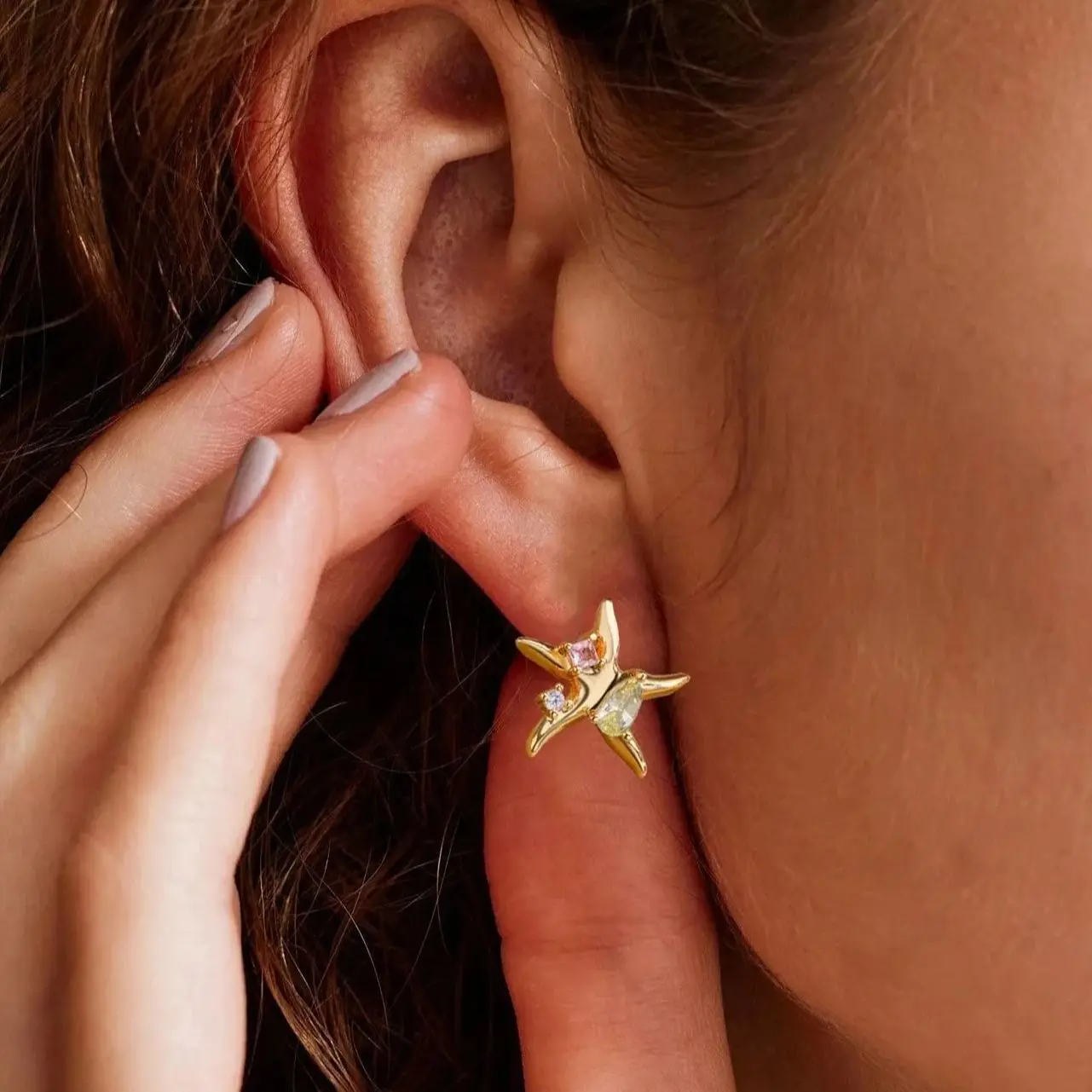 Water Drop Zircon Stars Stud Earrings For Women