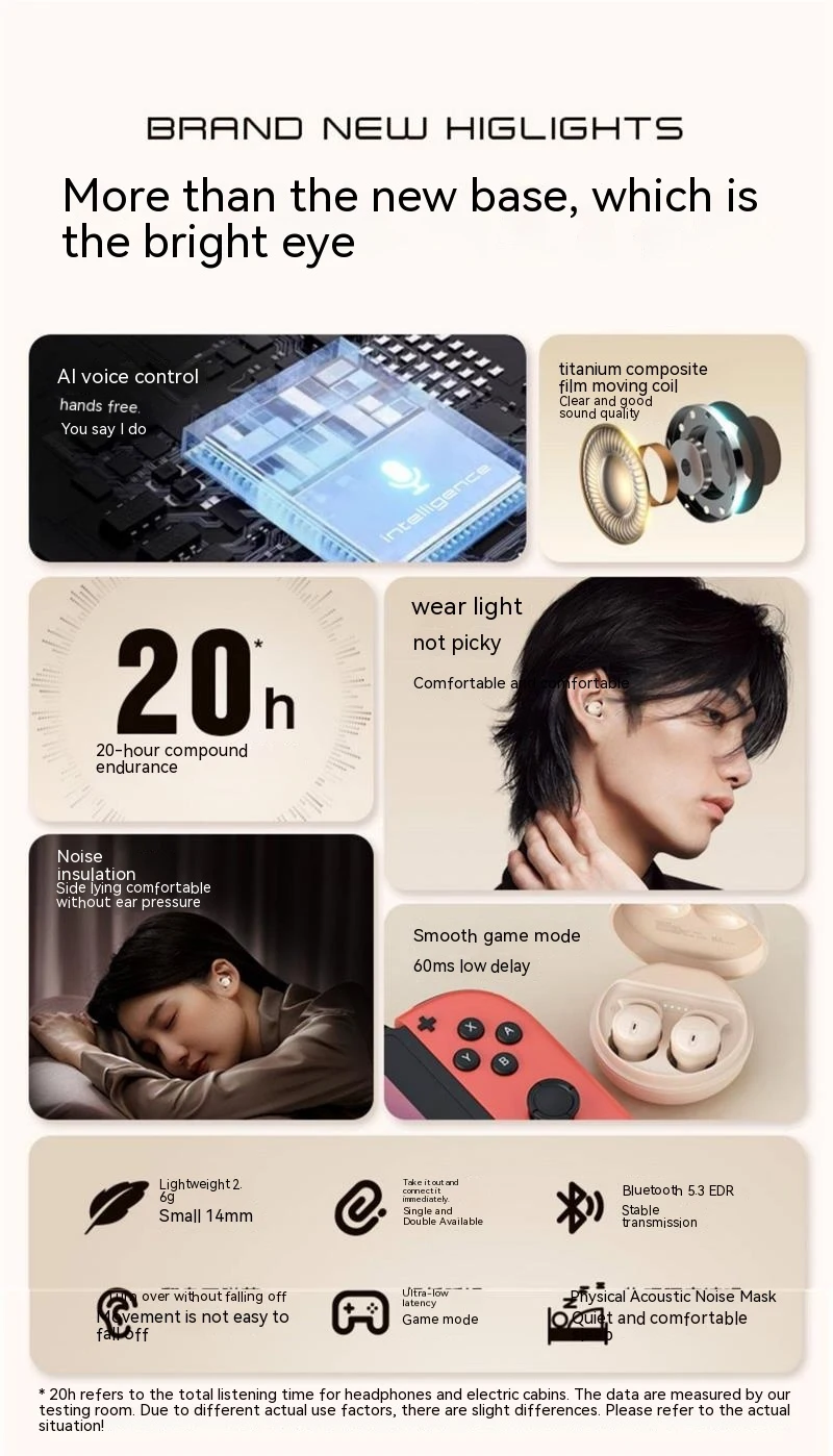 1MAS Y26S Sleep Wireless Earbuds Bluetooth In Ear Waterproof Headphones TWS Mini Invisible Earphones HIFI Stereo Sports_voghion.com