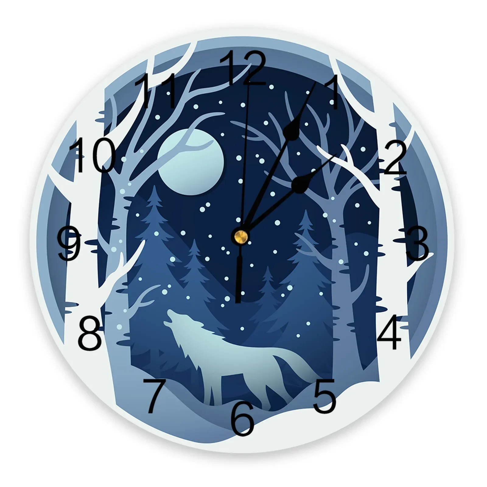 Round Wolf & Moon Acrylic Wall Clock HZF06088  