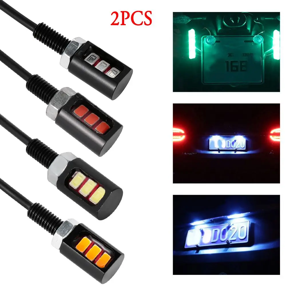 12V 3LED Universal Car Motorcycle License Number Plate Screw Bolt Light Lamp 2Pcs motorcycle led lights,car led lights