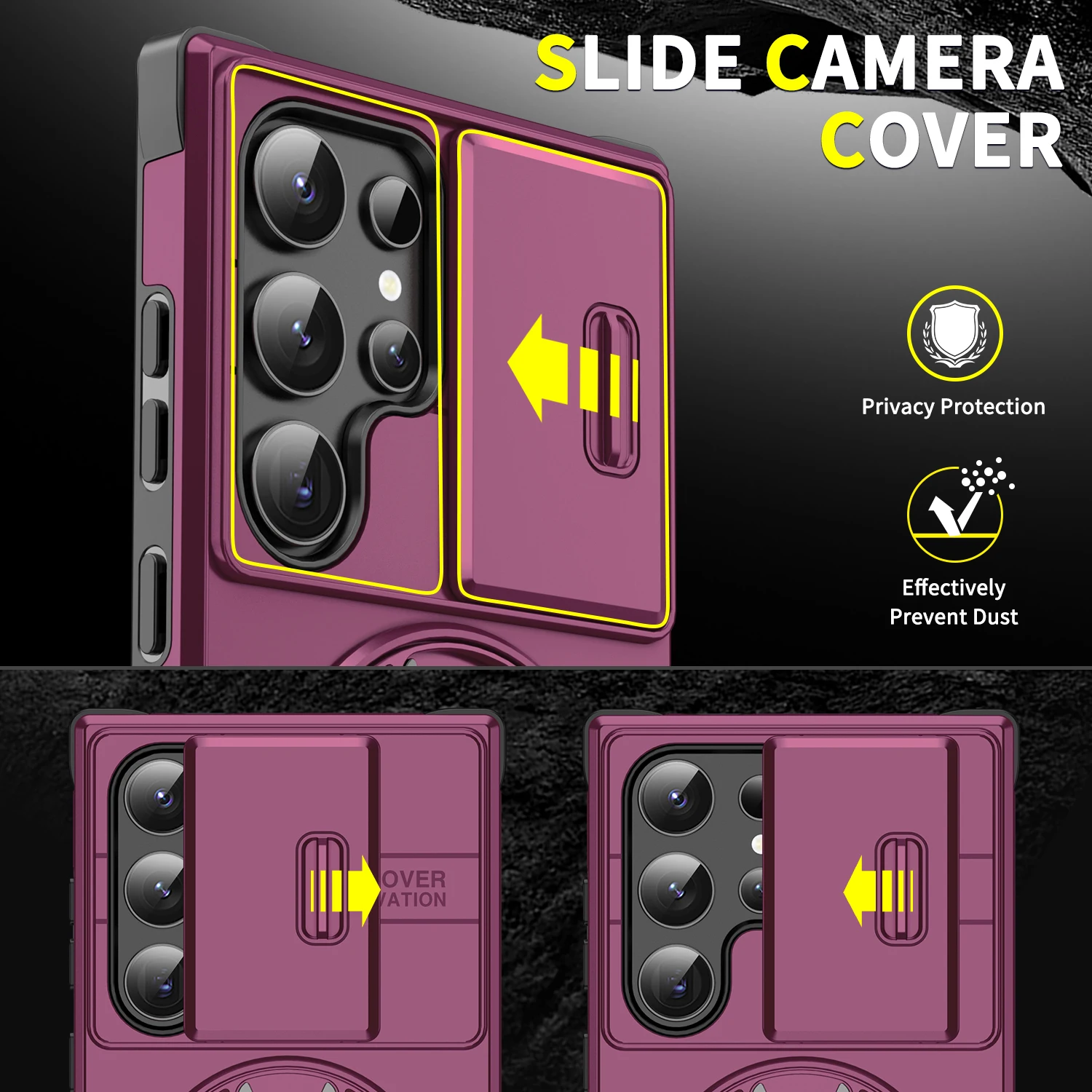 Armor Magnetic Bracket Holder Case with Sliding Window Camera Protection Cover