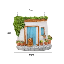 Cottage & Puppy Design Resin Planter - Mini Flower Pot/Pencil Holder (A)