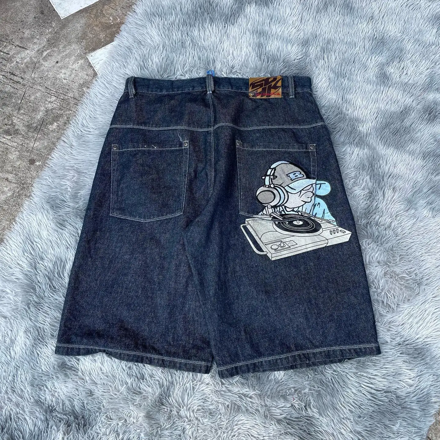 パンツ y2k archive SOHK hip-hop denim shorts 36 Streetwear Y2k Shorts Hip Hop Cartoon Graphic Embroidery