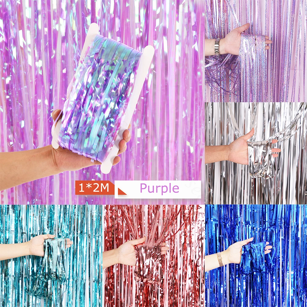 Shimmering Iridescent Foil Fringe Curtain Party Backdrop Decor