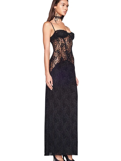 Fantoye Sexy See Through Lace Maxi Dress