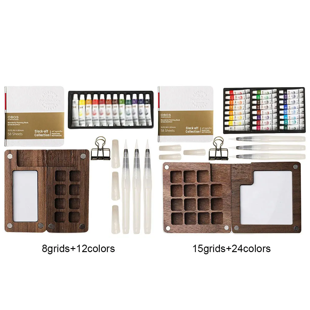 Travel Paint Palette Pocket Artist Watercolor Set Portable Watercolor Set Wooden Grid Paint Box for Artists and Students