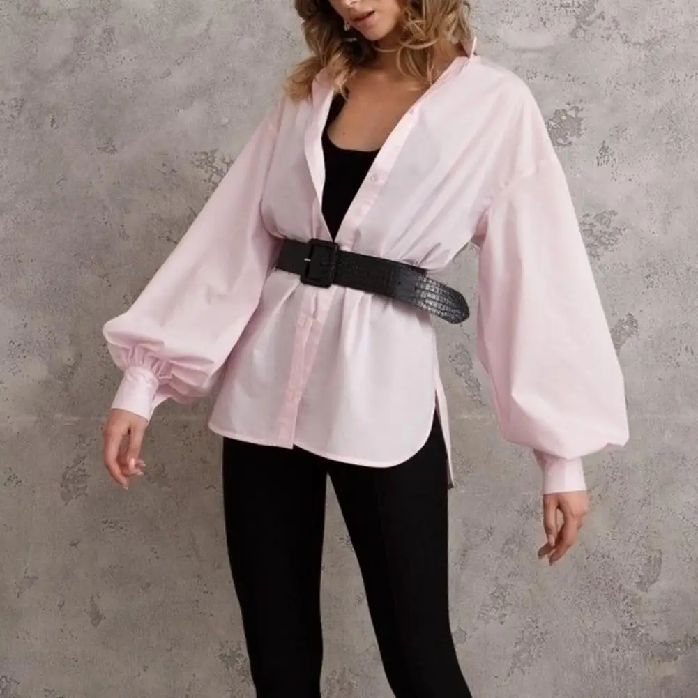 

Lantern Long Sleeve Shirt Tops Breathable Women Shirt Versatile Women's Stand Collar Lantern Sleeve Shirt Stylish Female Shirt
