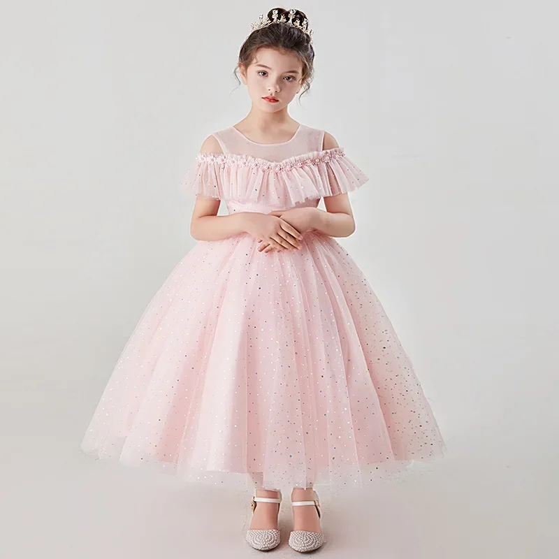 

2023 New Mesh Girls' Dress Flower Girl Princess Dress Party Host Piano Performance Birthday Party Dress