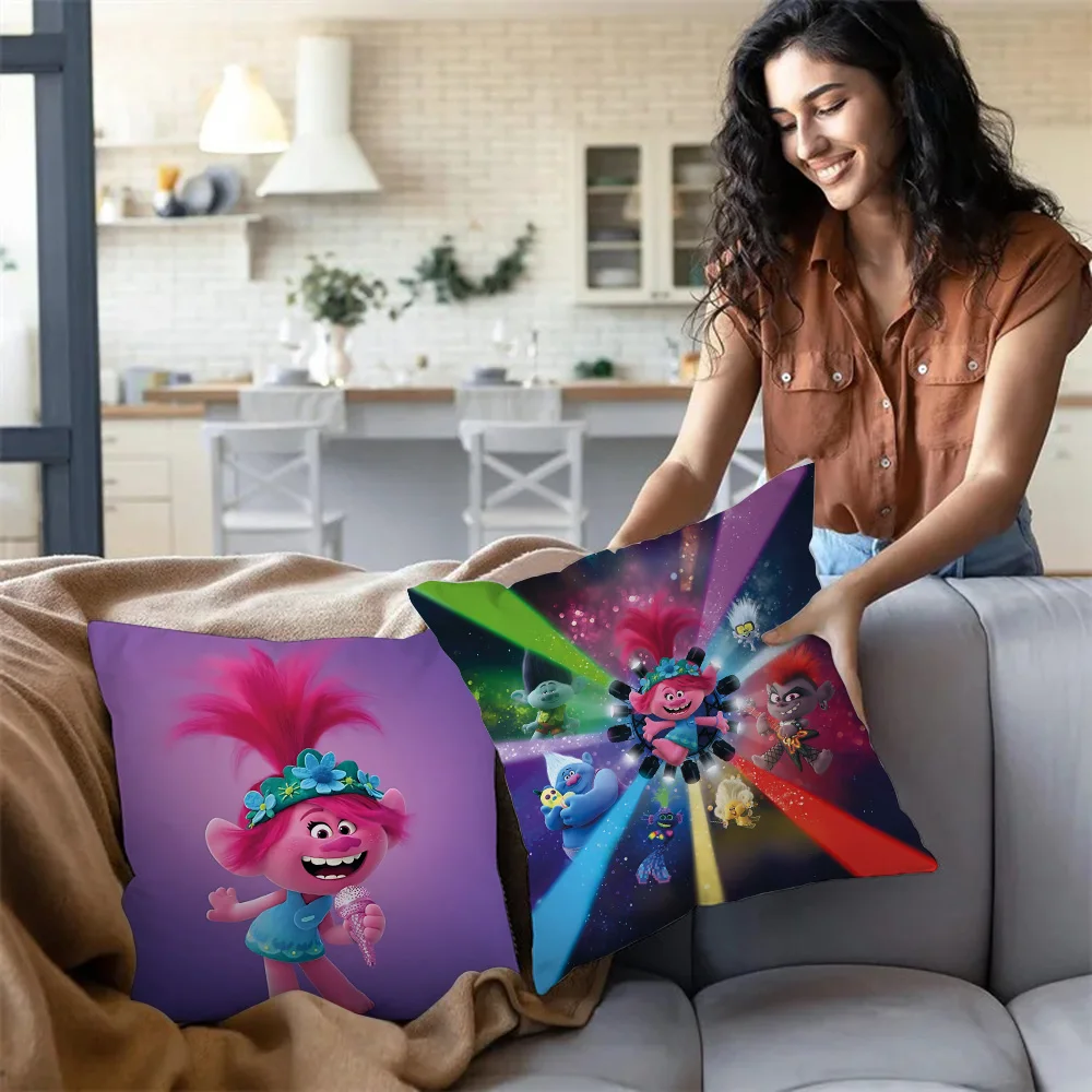 Trolls Cartoon Pillow Covers Cartoon Sofa Decorative Home Double-sided Printing Short Plush Cute Cushion Cover 3