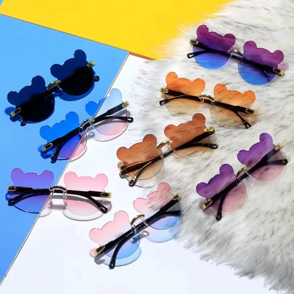 Girls Boys Cartoon Bear Rimless Sunglasses UV400 Children Retro Round Glasses Eyeglass Outdoor Infant Ultraviolet-proof 선글라스