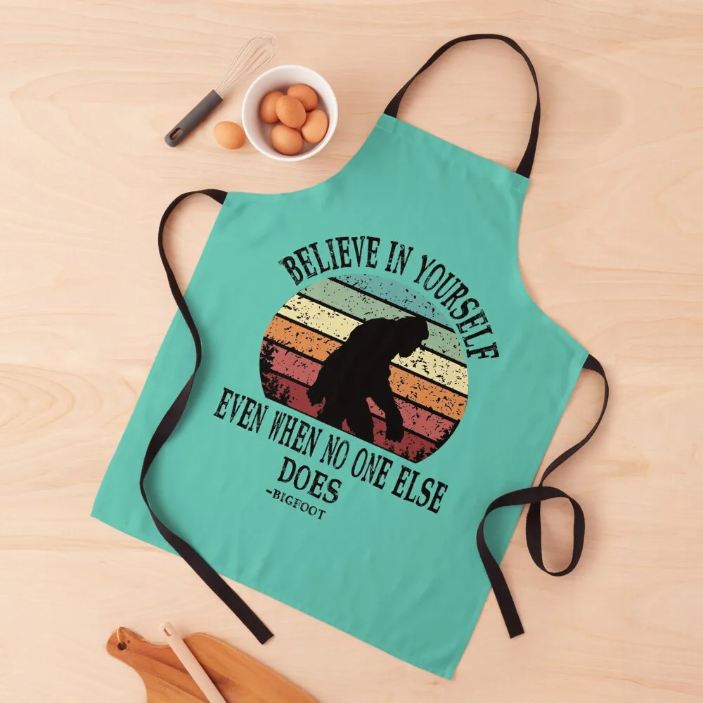 Bigfoot Believe In Yourself - Inspirational Motivational Retro Sunset Apron Cooking Women's Apron