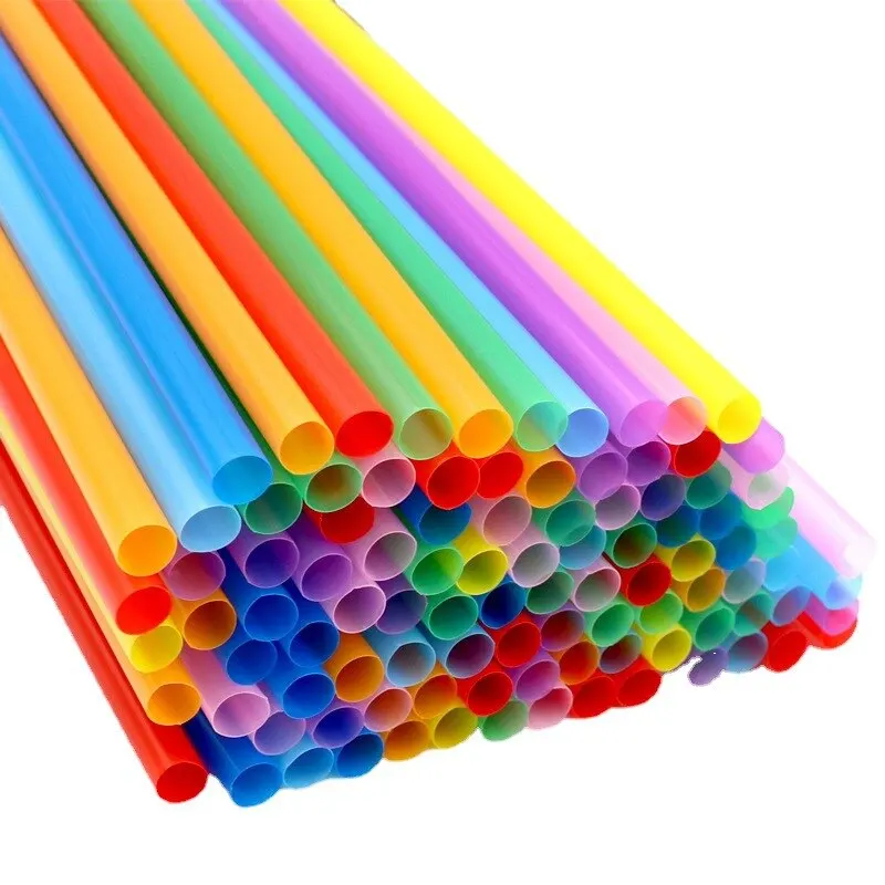 Disposable plastic straws Colorful Party Event Drinking Straws Flexible Large Straight Tube Straw Bar Accessories 6*190mm 100PCS