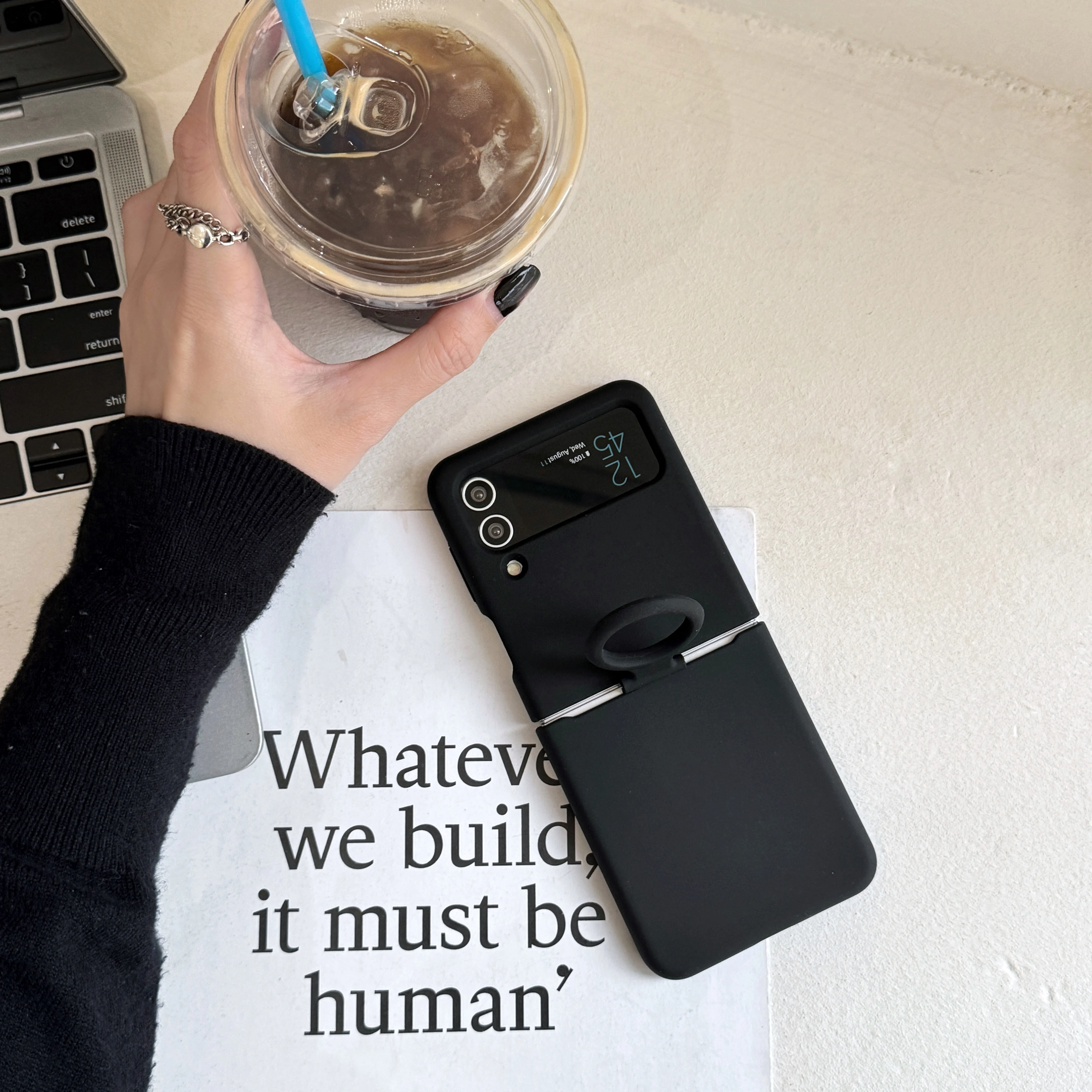 Colorful Liquid Silicone Case with Handheld Ring - Matte Skin Feel & Shockproof Cover