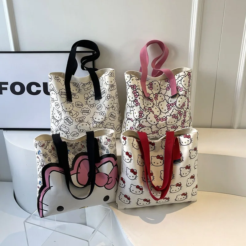 

Kawaii Sanrio, Hello Kitty Холщовая Сумка с аниме мультяшным принтом, сумка для туалетных принадлежностей, большая емкость, милая сумка для хранения, женская сумка через плечо