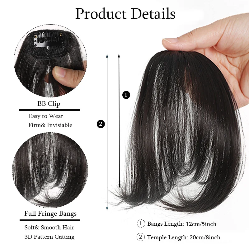 LUPU Synthetic Clip-In Bangs For Women Straight Center-Parted Fake Bangs with Temples Ideal for Casual Attire& Diverse Hairstyle