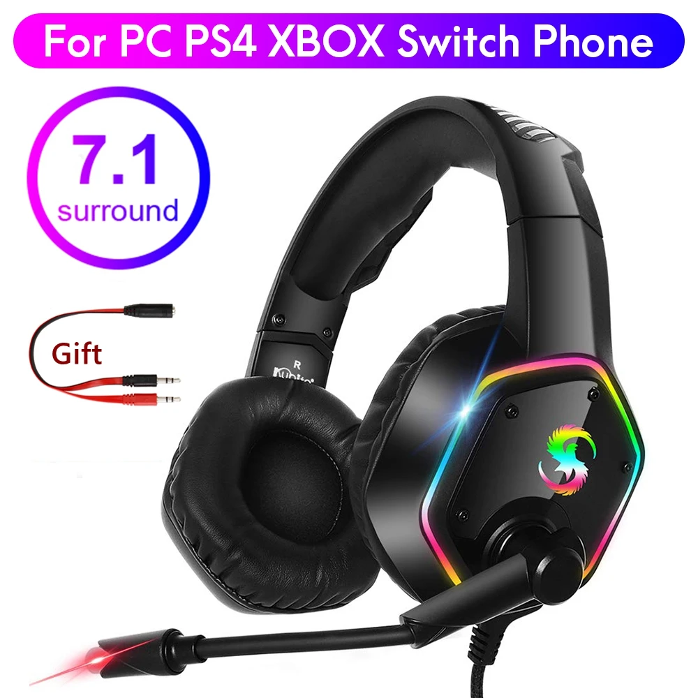 Gaming Headset Xbox One Headset with 7.1 Surround Sound Stereo, PS4  Over-Ear Gaming Headphones with Noise Canceling Mic & LED Light, Compatible  with PC, PS4, Xbox One Controller(Adapter Not Included) 