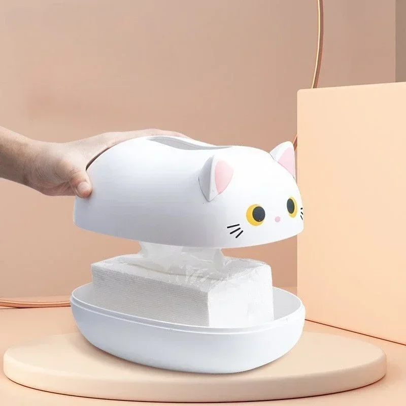 Kawaii Cat Tissue Box Livingroom Napkin Storage Box Kitchen Paper Container Desktop Toilet Paper Holder for Bathroom Dormitory 5