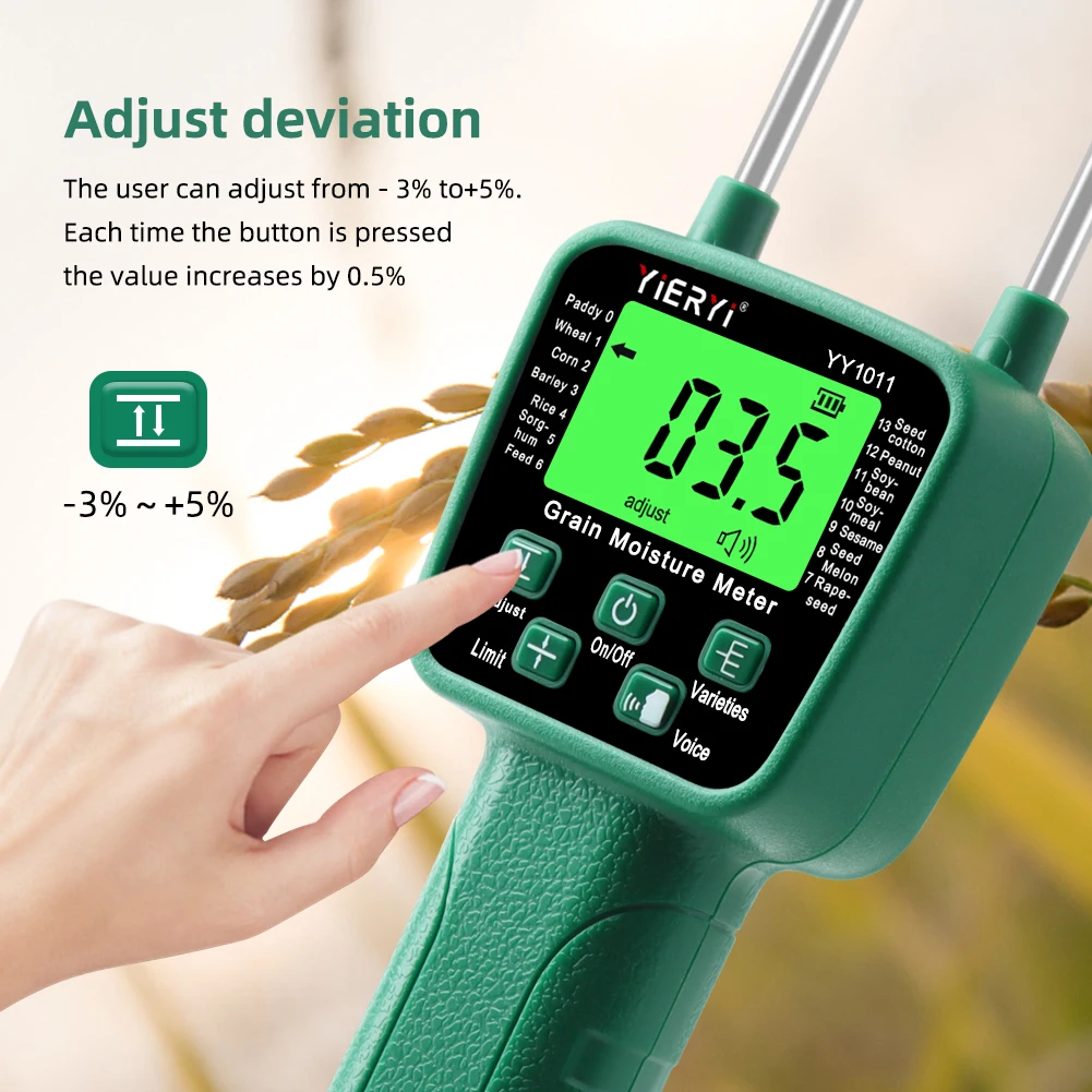 Yieryi Grain Moisture Meter YY-1011 Digital Grain Moisture Content Tester For Wheat Corn Barley Feed Soybean Peanut Seed Cotton