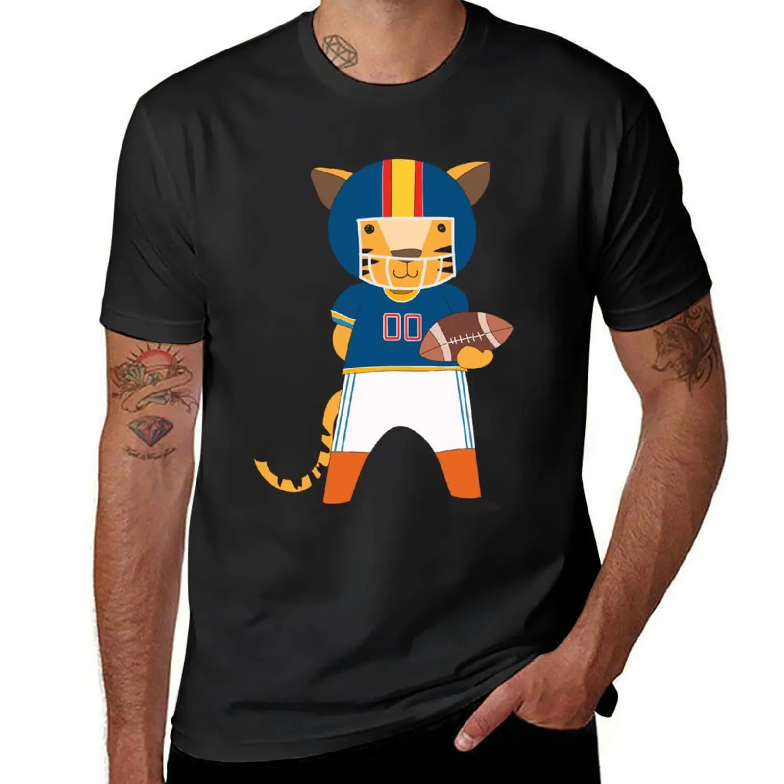 

Cartoon Animals Sports Tiger Football Player T-Shirt vintage anime blanks summer top big and tall t shirts for men