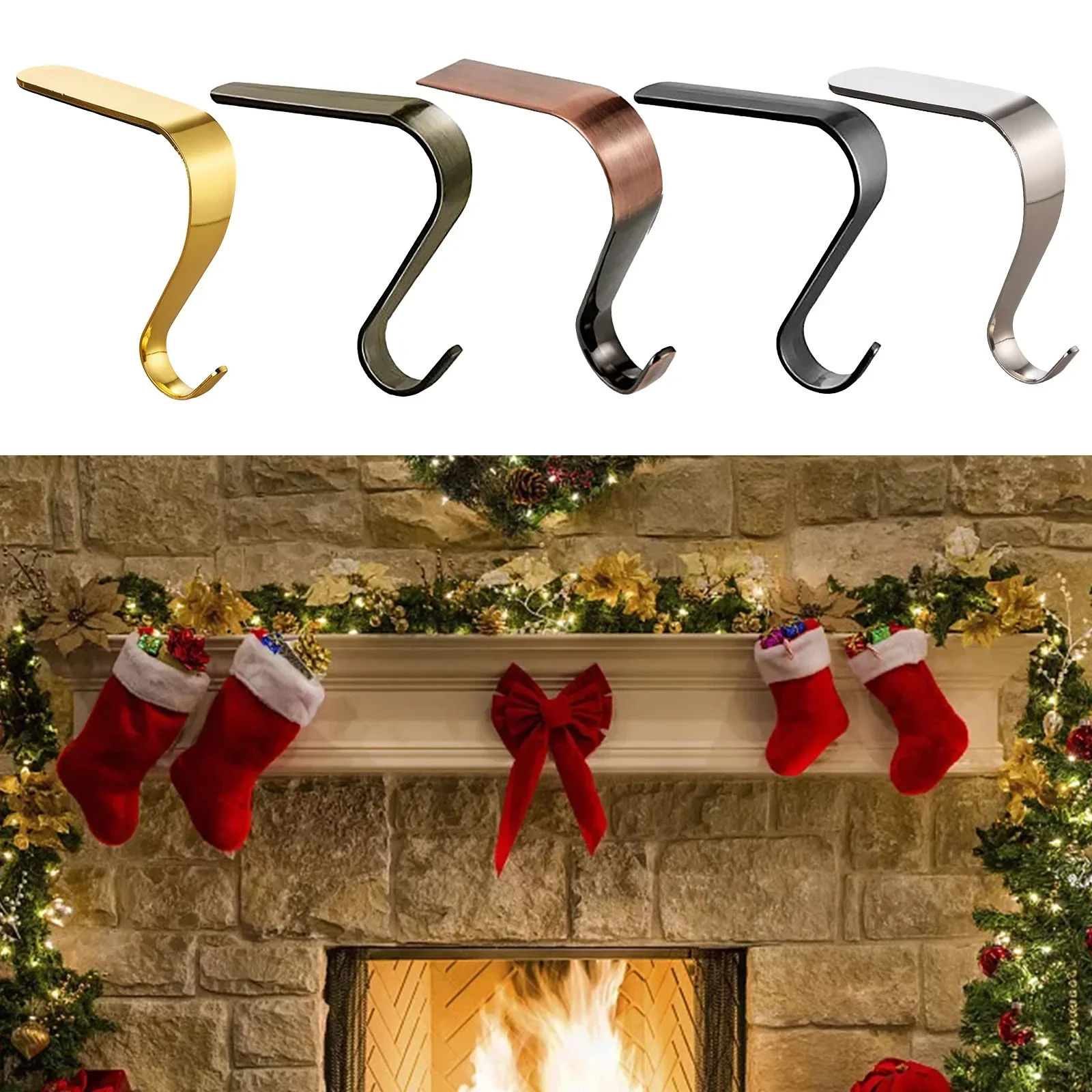 Christmas Pendant & Drop Ornaments Fireplace Hook Stocking Holders Metal Stainless Steel Mantel Garland Stockings Hangers Set