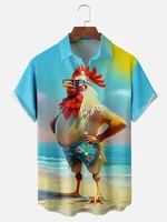 Summer Men's Short Sleeve Shirt Cartoon Chicken Print Men's Hawaiian Short Sleeve Shirt Seaside Fashion Men's Casual Shirt 1