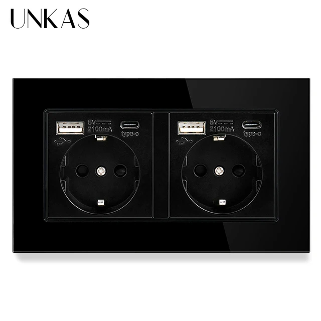 C타입 USB 포트가 추가된 UNKAS 블랙 EU 소켓