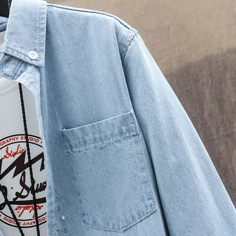 Fashion Large Cotton Denim Long Sleeved Men's Casual Large Loose Work Coat Fashion Shirt Formal Cotton Slim Men Shirt denim shirt long sleeved shirt