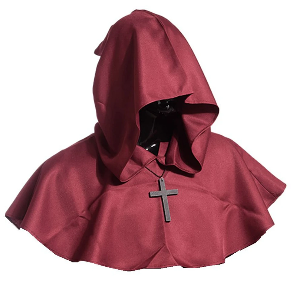 Medieval Renaissance Cape Short Cloak Mantle Hat Priest Carnival
